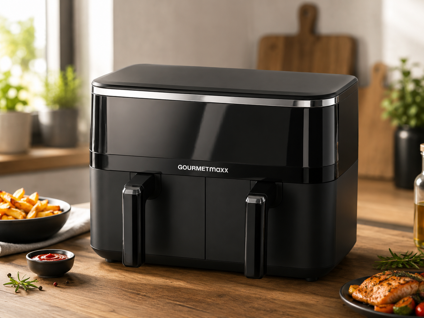 GOURMETmaxx Heißluftfritteuse Air Fryer 4,5L Doppelkammer Touch 12 Programme A22