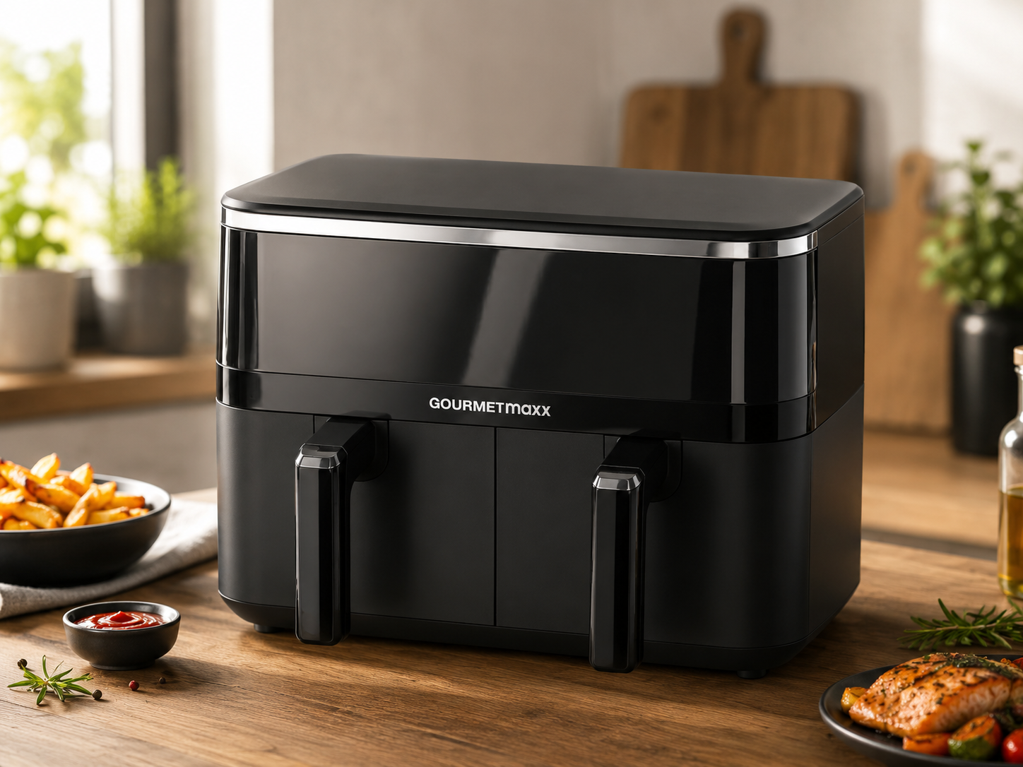 GOURMETmaxx Heißluftfritteuse Air Fryer 4,5L Doppelkammer Touch 12 Programme A22