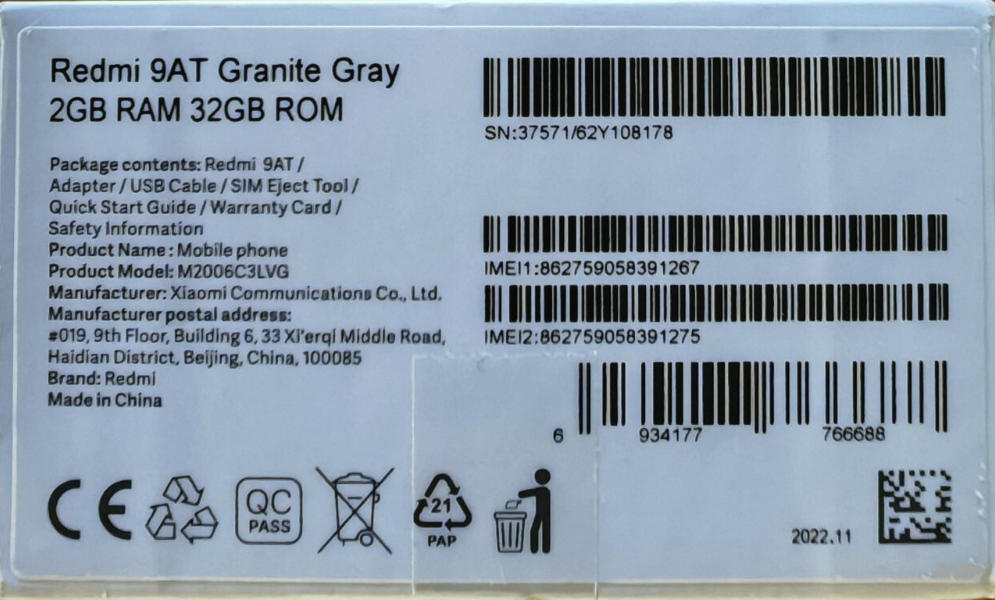 Xiaomi Redmi 9AT Granite Gray 32GB 2GB RAM Smartphone Android Handy