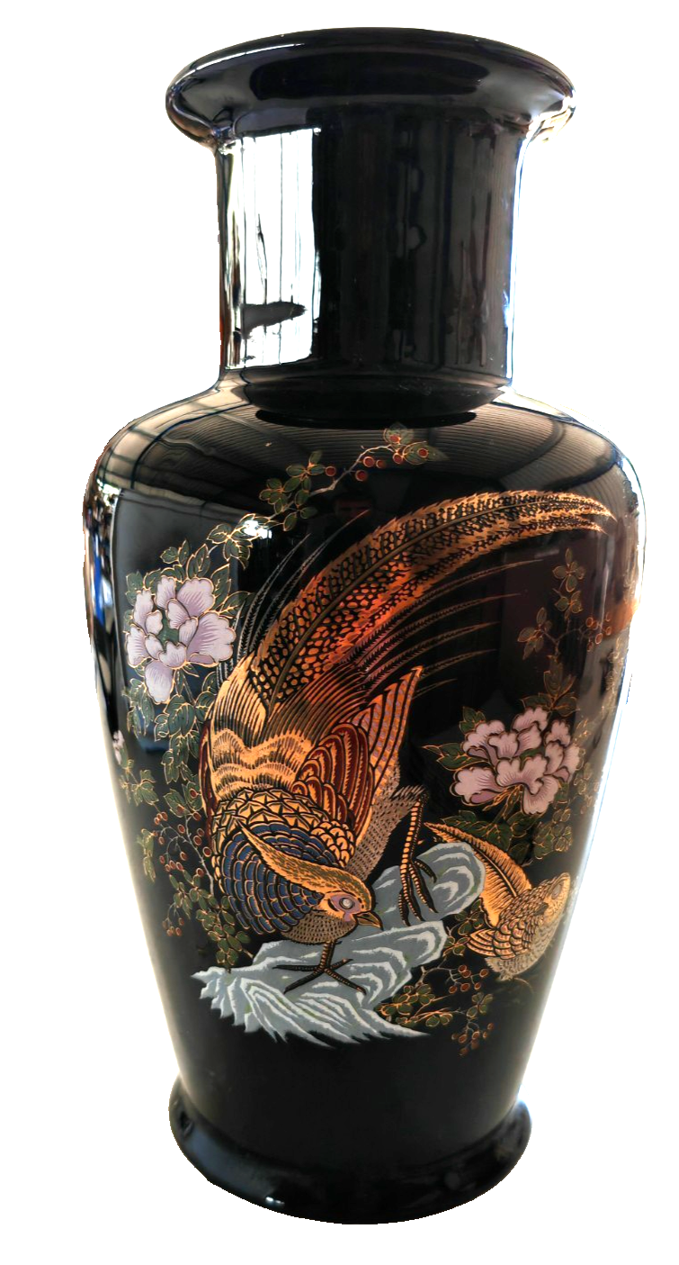 Decor Exclusiv Selection Qualite Vase Italien Schwarz Vogel Fasan Gold 25cm B4