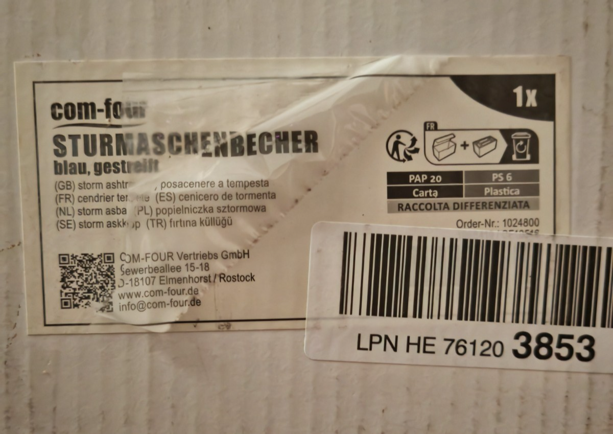 COM-FOUR Sturmaschenbecher Blau Gestreift Windaschenbecher Aschenbecher B1
