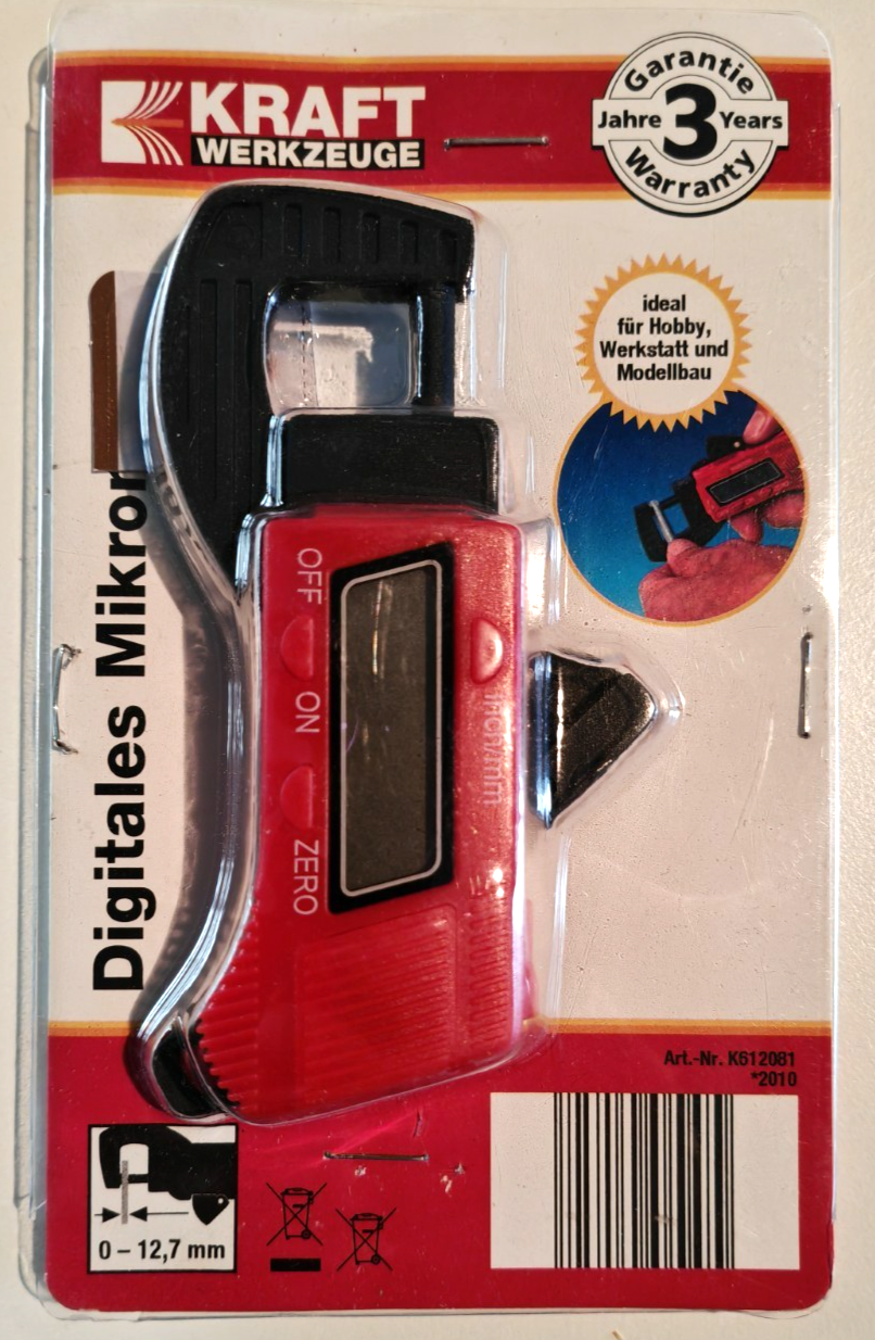 KRAFT Digitales Mikrometer Materialstärkenmessgerät 0-12,7 mm LCD Messgerät A3