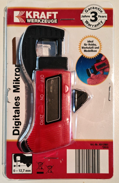 KRAFT Digitales Mikrometer Materialstärkenmessgerät 0-12,7 mm LCD Messgerät A3