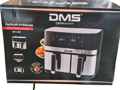 DMS HF-10E XXL Doppel-Heißluftfritteuse 10L Silber – 2-Kammer Airfryer