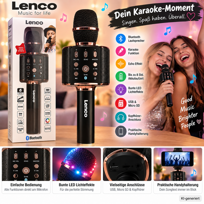 Lenco BMC-090BK Karaoke Mikrofon Bluetooth 5W Lautsprecher Licht USB SD D6
