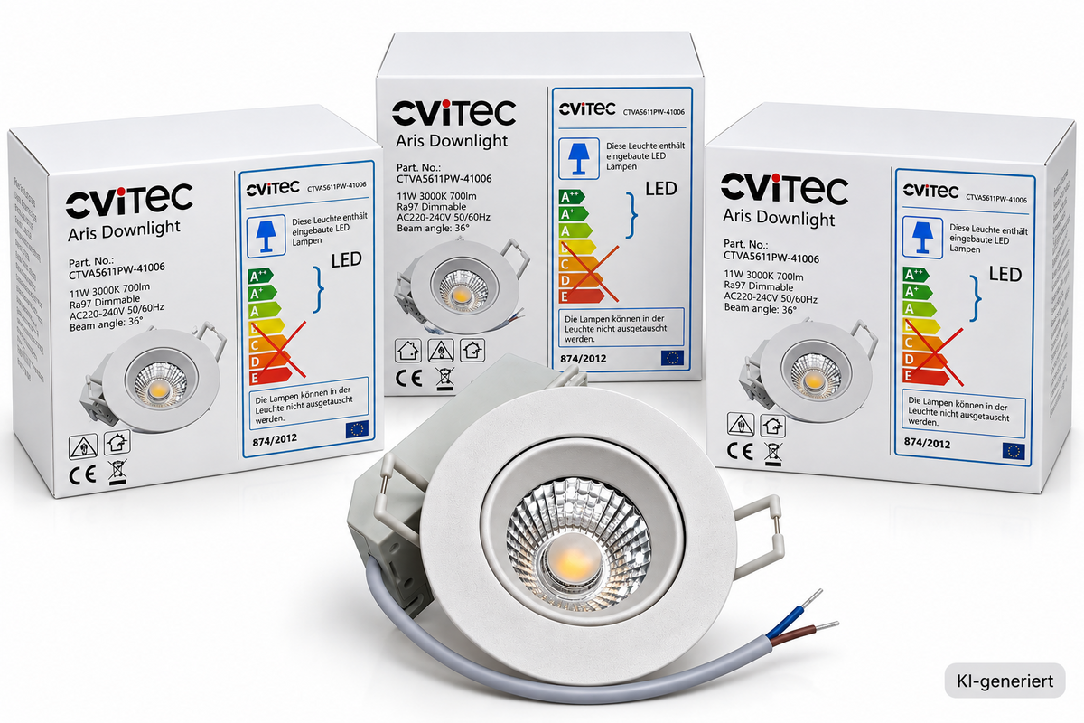 3x CViTEC Aris LED Einbaustrahler 11W 700lm 3000K Dimmbar Schwenkbar Weiß HA35