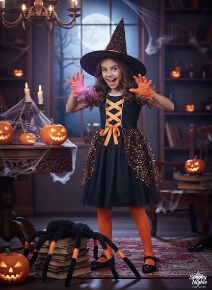 Fantazia Sinister Stella Hexenkostüm Mädchen Gr. 140 Halloween Hexe Kleid Hut