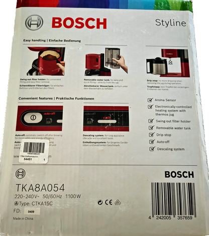 Bosch Styline TKA8A054 Kaffeemaschine Thermokanne 1,1L 1100W Rot Kaffee B-03