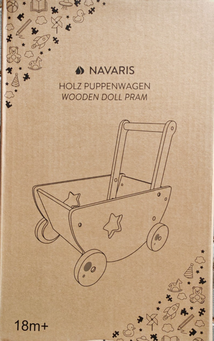 Navaris Puppenwagen Holz Weiß Lauflernwagen Puppenbett Kinder ab 18 Monaten F4