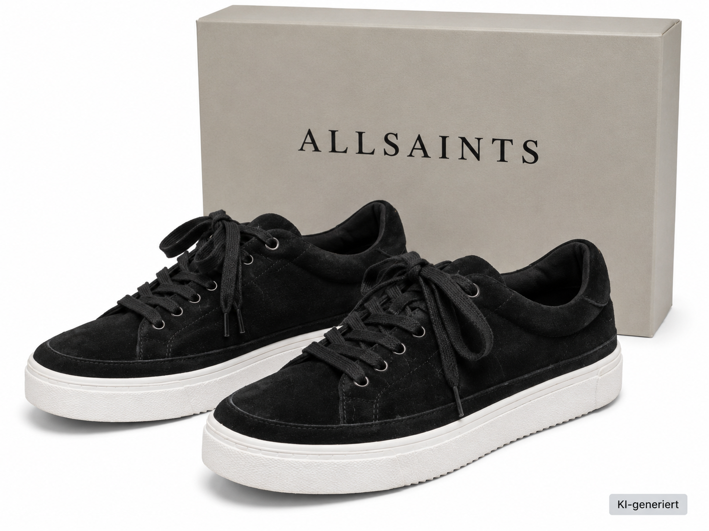 AllSaints Trish Damen Sneaker Wildleder Schwarz Low Top Schuhe Weiß Gr. 38 G1