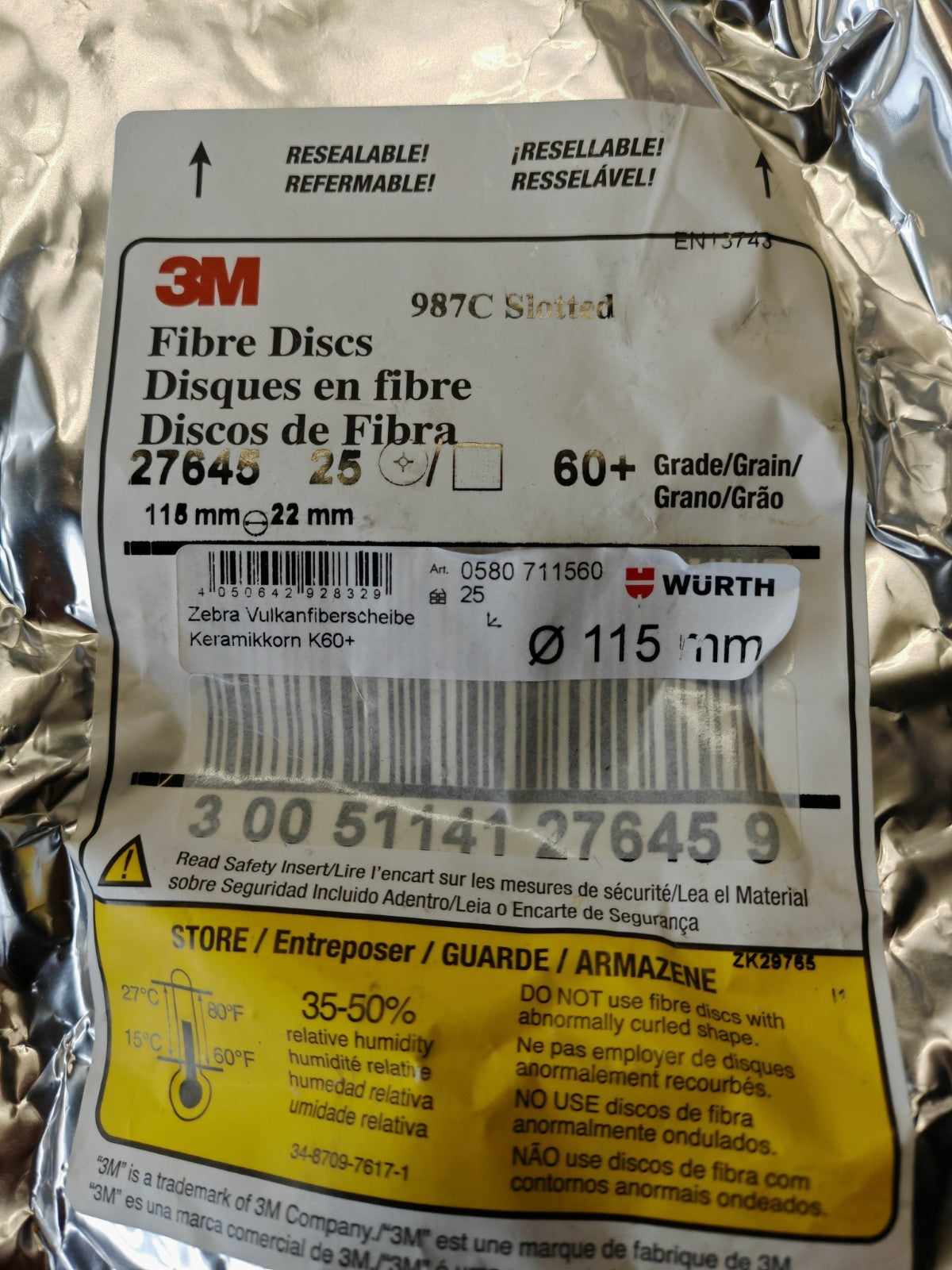 3M Zebra Vulkanfiberscheibe Keramikkorn K60+ 987C 25 Stück Schleifscheiben