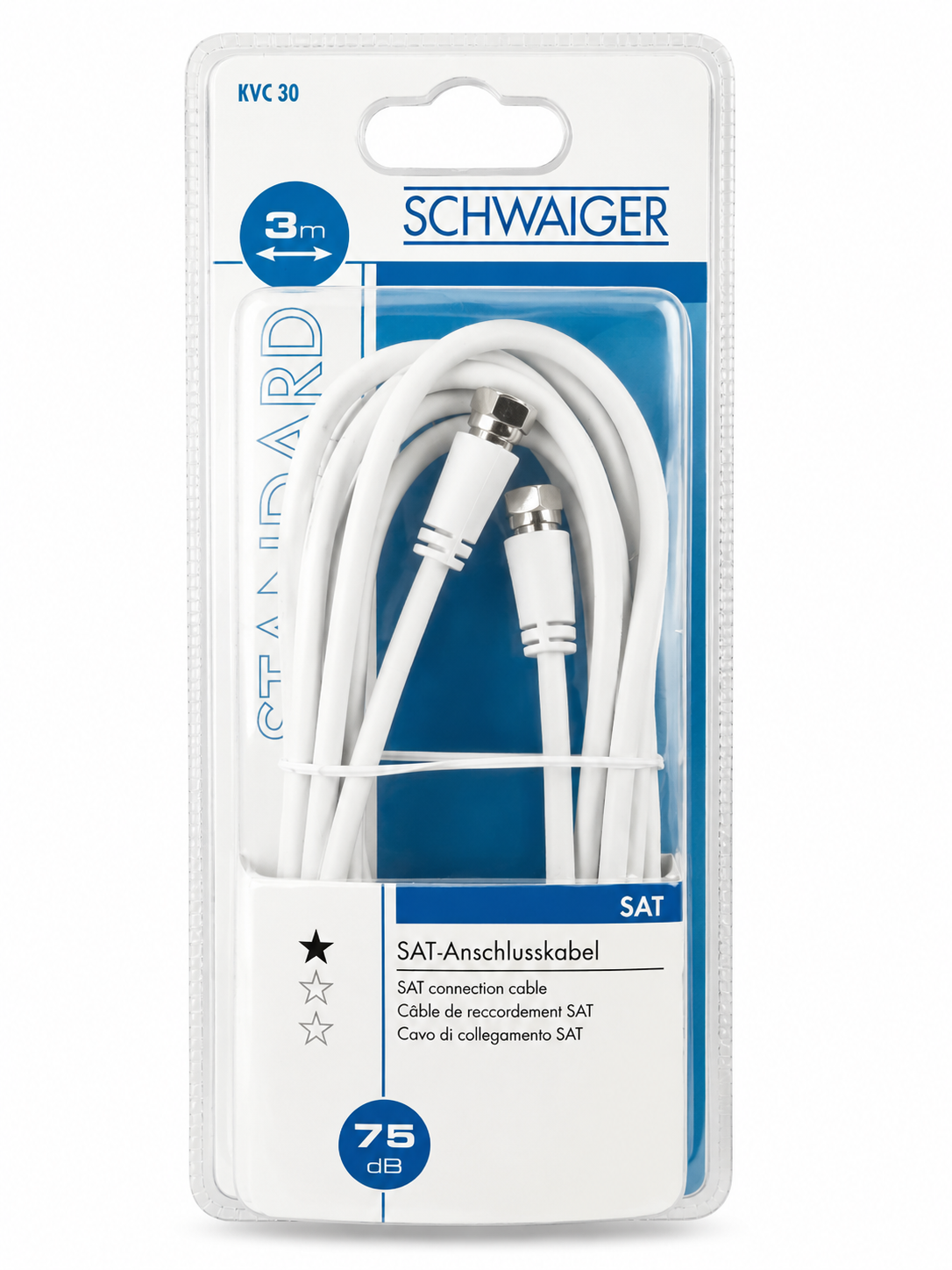 Schwaiger KVC30 SAT Kabel 3m 75dB F-Stecker Koaxialkabel Weiß Satellitenkabel A4