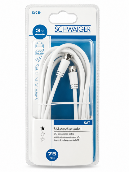 Schwaiger KVC30 SAT Kabel 3m 75dB F-Stecker Koaxialkabel Weiß Satellitenkabel A4