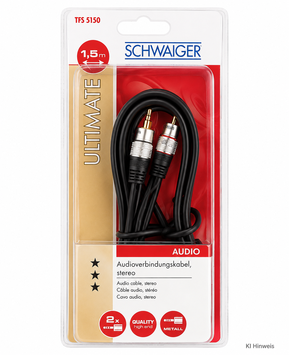 Schwaiger TFS 5150 Audio Kabel 1,5m Stereo 3,5mm Klinke auf 2x Cinch Metall A5