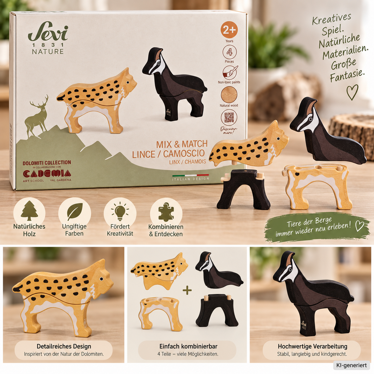Sevi 1831 Nature Mix & Match Luchs Gämse Holzpuzzle 4-tlg. ab 2 Jahre D6