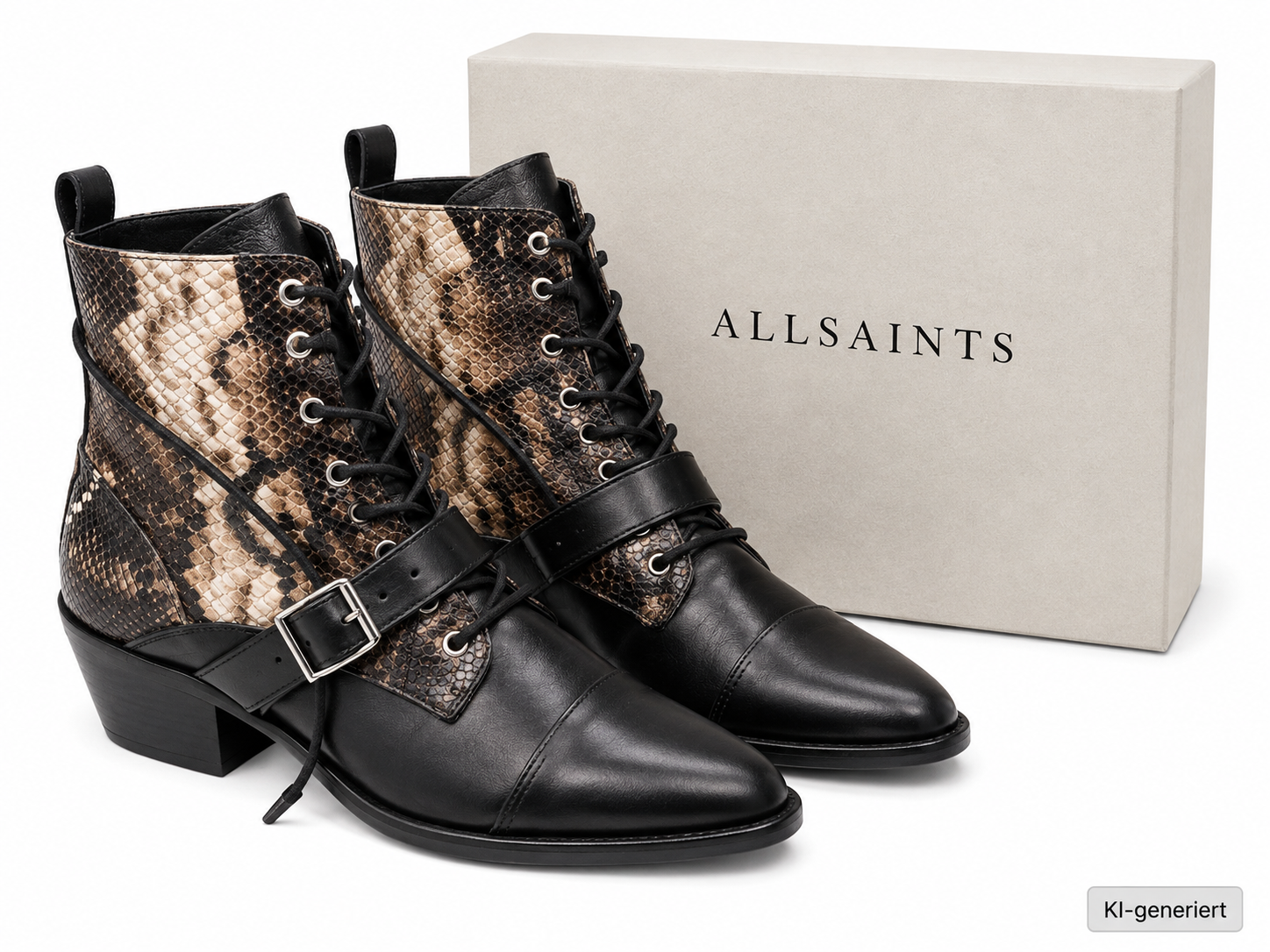 AllSaints Katy Lace Up Boots Damen Leder Snake Schwarz Stiefeletten Gr. 38 G1
