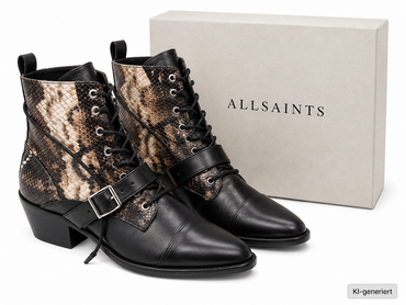 AllSaints Katy Lace Up Boots Damen Leder Snake Schwarz Stiefeletten Gr. 38 G1