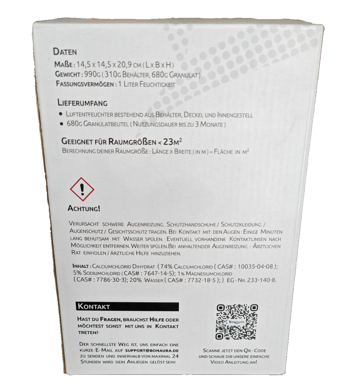 BonAura AirOne Luftentfeuchter 680g Granulat 23m² 1L ohne Strom Off White HA28
