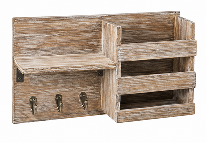 Spiretro Schlüsselhalter Holz Wandregal 3 Haken Ablage Briefhalter Rustikal HA1