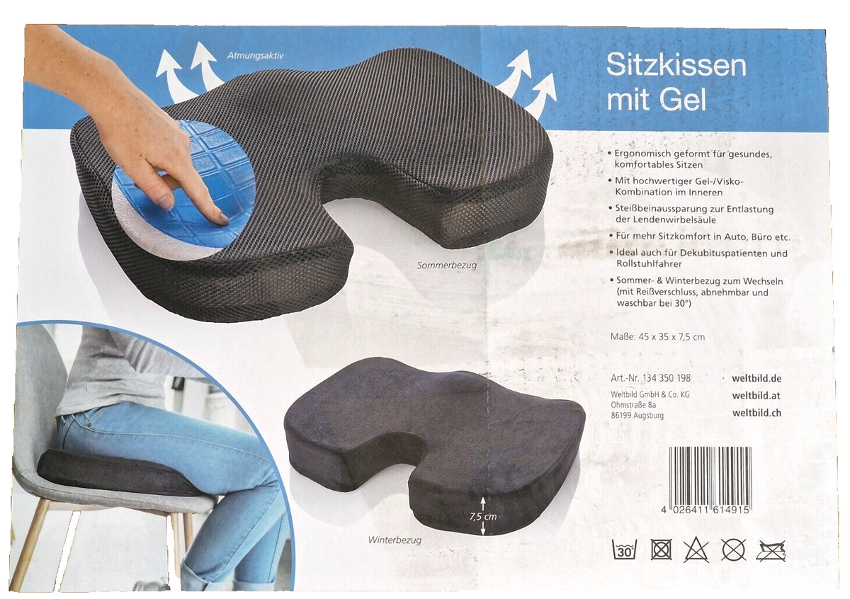 Weltbild Orbisana Gel Sitzkissen 45x35x7,5cm Memory Foam Steißbeinkissen HA30