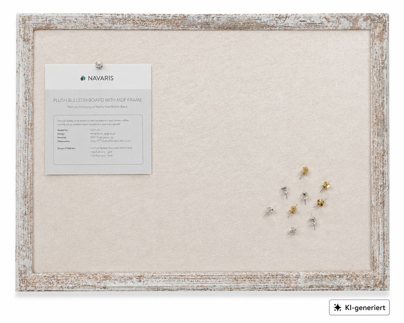 Navaris Pinnwand 60x45cm Stoff Beige Memoboard Bilderwand MDF Rahmen Vintage P3