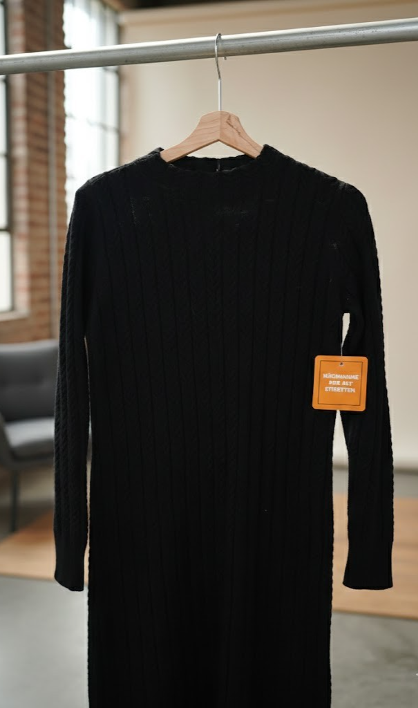 EVA LUTZ Kleid Schwarz Gr 40 Stehkragen Zopfstrickmuster elegant UVP: 77,54€