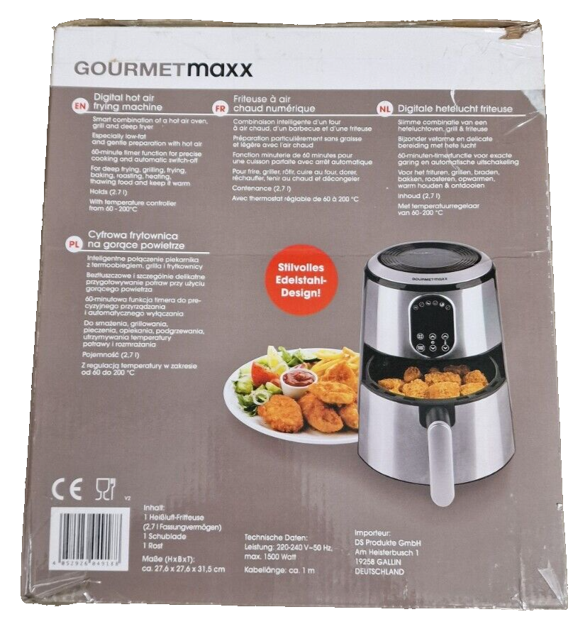 GOURMETmaxx 8in1 Heißluftfriteuse Edelstahl 2,7L fettarm/schonendes Garen 1500W