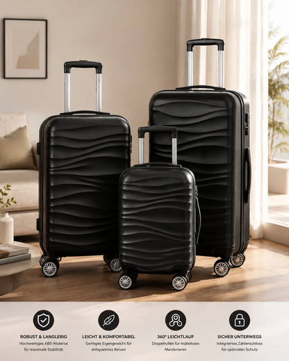 DMS BK-3002 Hartschalenkoffer Set 3-teilig Schwarz Trolley Reisekoffer Kofferset