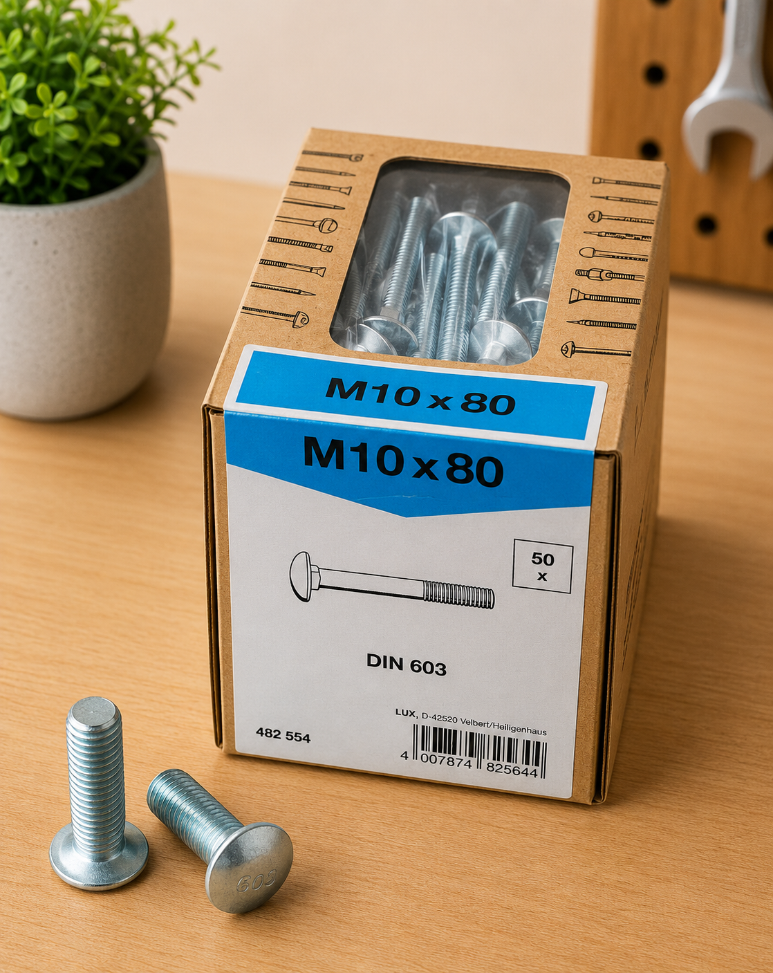 Lux Schlossschrauben verzinkt M10x80mm 50x Rundkopf metrisch Gewinde