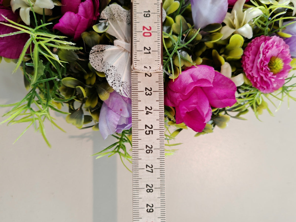 Türkranz Blumenkranz Rosa Lila 25 cm Schmetterlinge Frühlingskranz Deko C3