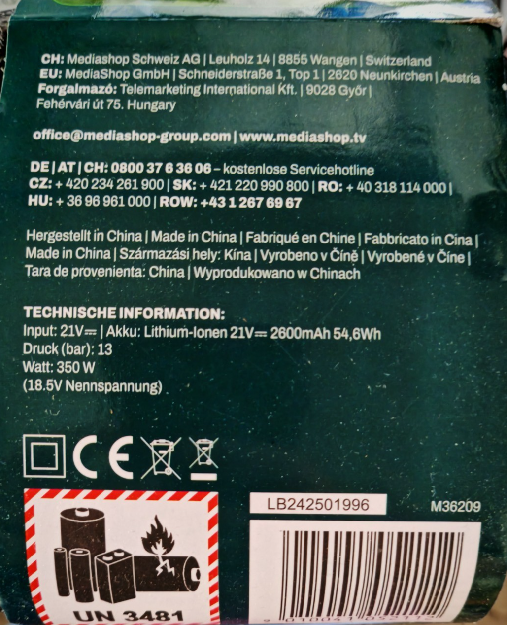 Hammersmith HydroBlast Pro Akku Reinigungspistole 13bar Hochdruckreiniger HA23