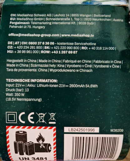 Hammersmith HydroBlast Pro Akku Reinigungspistole 13bar Hochdruckreiniger HA23