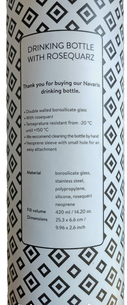 Navaris Wasserflasche 420ml mit Edelsteinen & Neoprenhülle Glasflasche