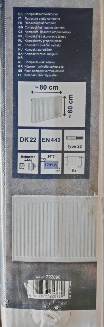 Flachheizkörper 60x80 cm 1291 W Heizkörper Bad Heizung Radiator