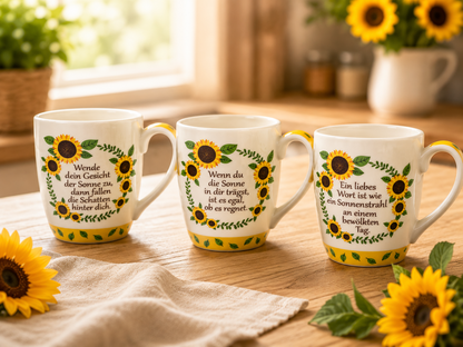 Tassen Sonnenblumen 3er Set Sprüche Modern Geschenk Tassenset Kaffee