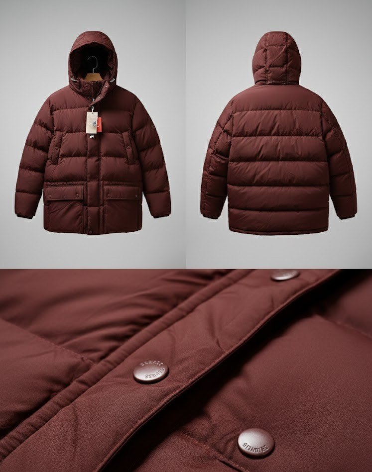 Strandfein Menswear Herren Steppjacke Gr. 56 Weinrot Kapuze abnehmbar Winter