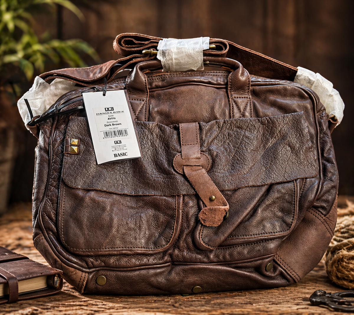 DESIDERIUS Basic Alirio Ledertasche Dark Brown Rindsleder Umhängetasche Braun H2
