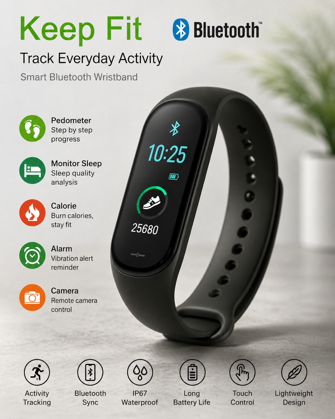 Coosa Smart Bluetooth Wristband Fitness Tracker Smartwatch Schrittzähler A7