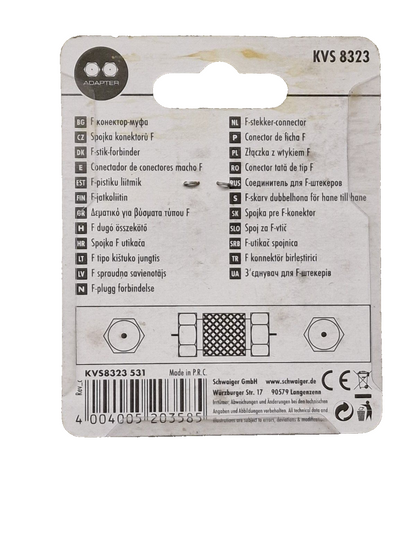 Schwaiger KVS8323 F-Stecker Verbinder SAT Antennen Kabel Kupplung