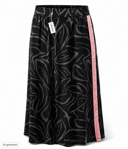 Lyla Damen Sommerrock Gr. 46 Schwarz Allover Druck Dehnbund Maxirock Lang D2