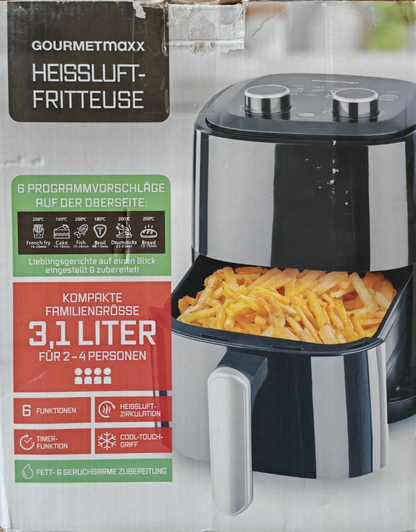 GOURMETmaxx Heißluftfritteuse 3,1L Airfryer 6 Programme Timer 2-4 Personen HA22