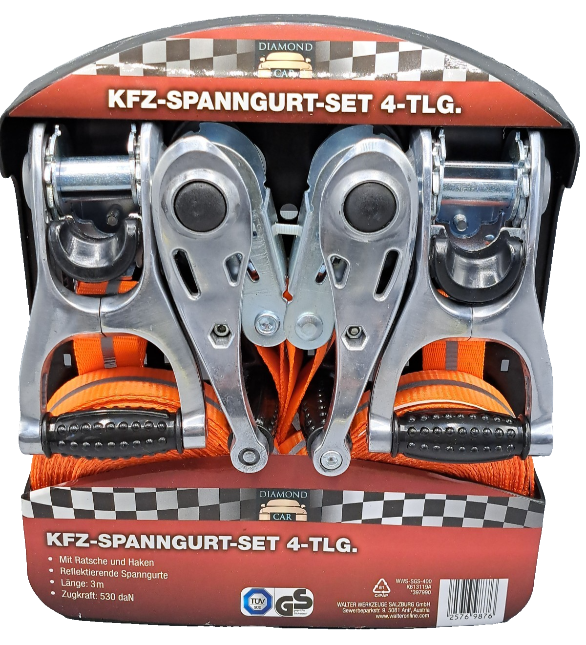 KFZ Spanngurt-Set 4-tlg. 3m 530daN Zurrgurte Auto Transport
