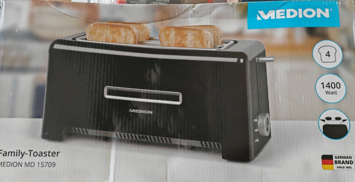 MEDION MD 15709 Family-Toaster 4 Scheiben 1400W Langschlitztoaster Schwarz E4