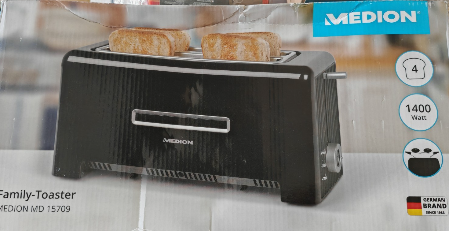 MEDION MD 15709 Family-Toaster 4 Scheiben 1400W Langschlitztoaster Schwarz E4