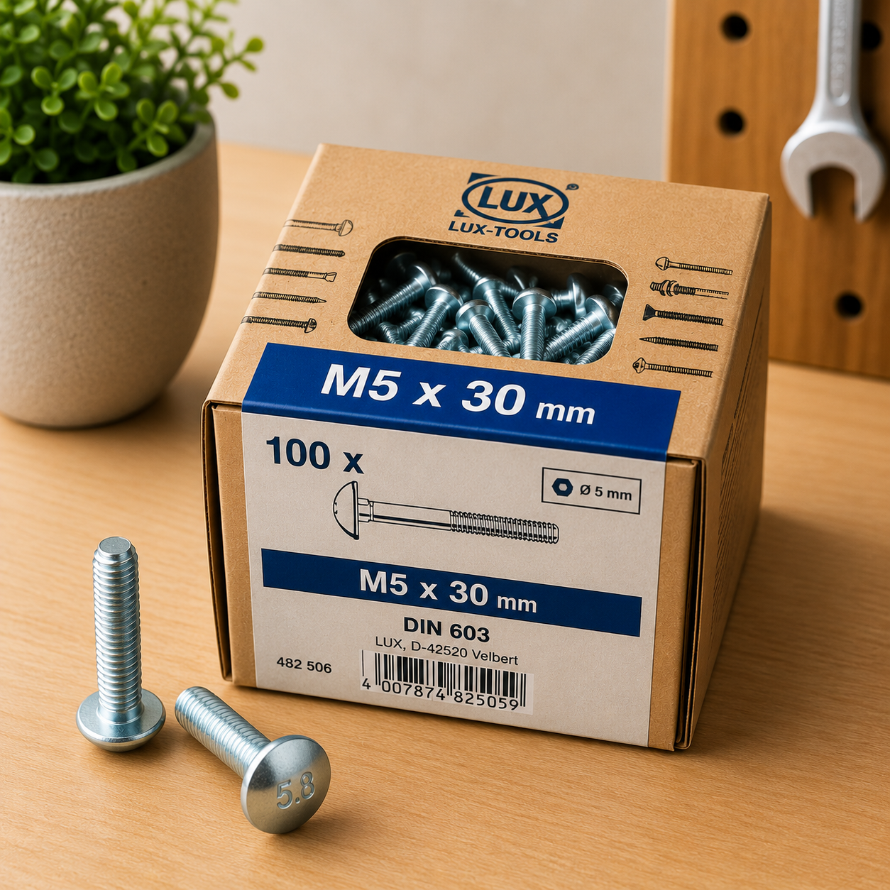 Lux Schlossschrauben verzinkt M5x30mm 100x Rundkopf metrisch Gewinde