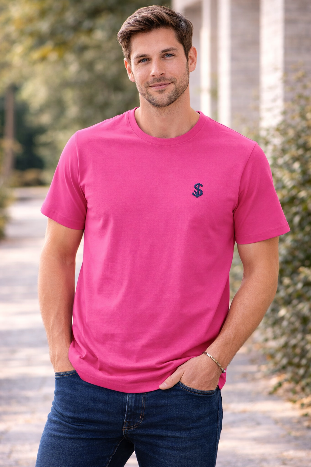 Strandfein Menswear Herren T-Shirt Gr. S Pink Kurzarm Rundhals Freizeit Shirt D2