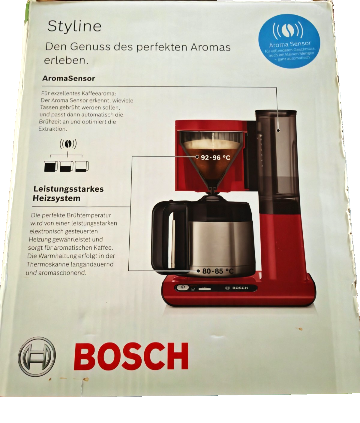 Bosch Styline TKA8A054 Kaffeemaschine Thermokanne 1,1L 1100W Rot Kaffee B-03