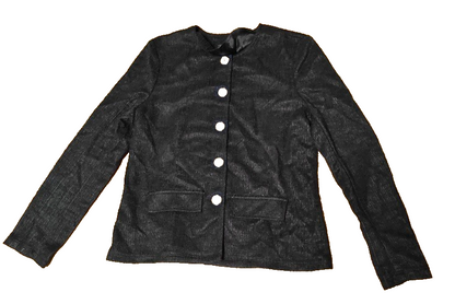 KIM & CO Jacke Langarm Bouclé Jersey Schwarz Silber Knöpfe Gr. S Damen