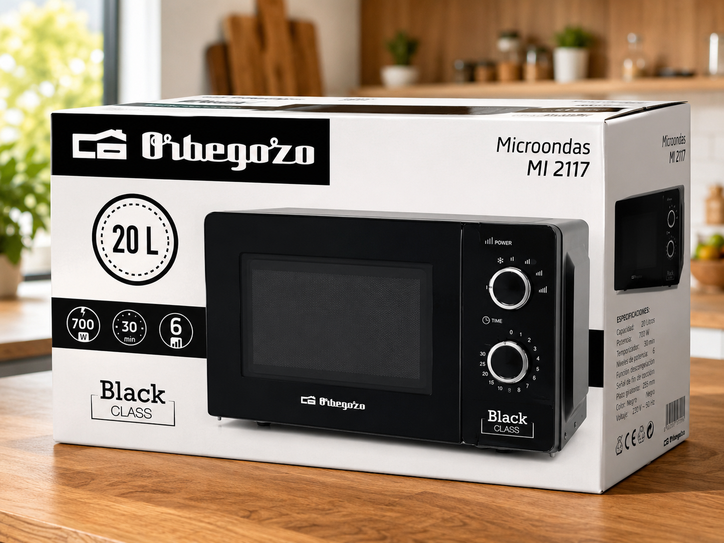Orbegozo MI2117 Mikrowelle 20L 700W Schwarz 6 Leistungsstufen Timer Küche HO-A22