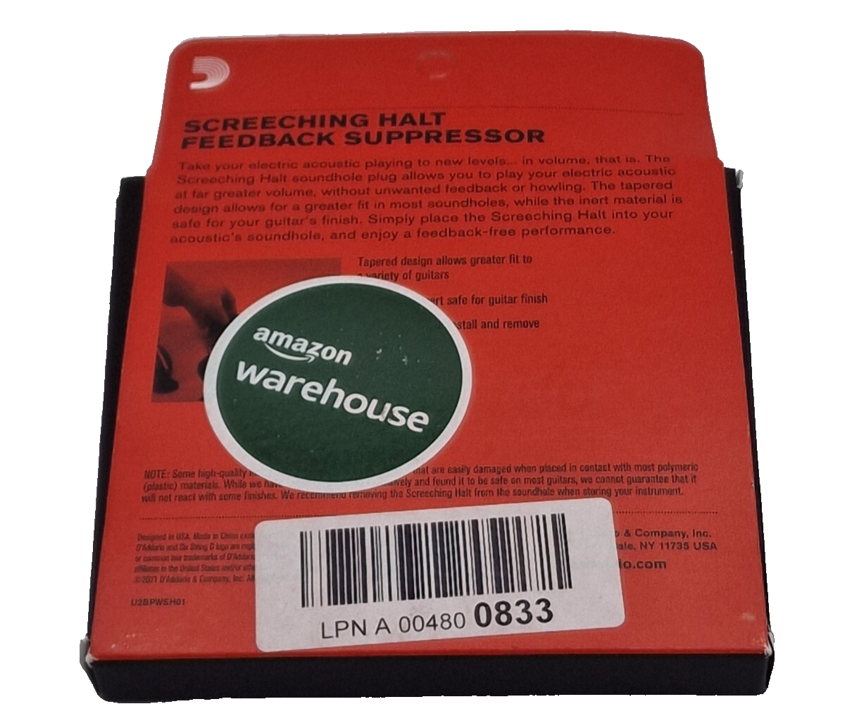 D'Addario PW-SH-01 Screeching Halt Schallloch Einsatz Feedback Buster 10cm D8